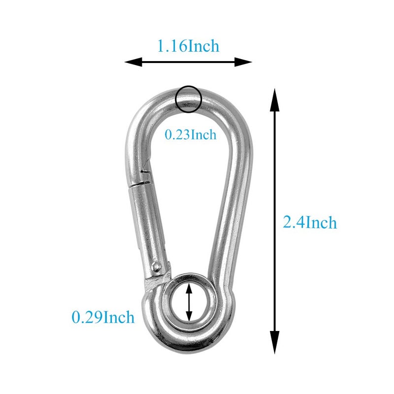 XIND ELE. 5pcs 1/4'' Stainless Steel Carabiner Clip Spring Snap Hook Link with Eyelet, 250lb Load, 2-3/8 Inch Length - Image 2